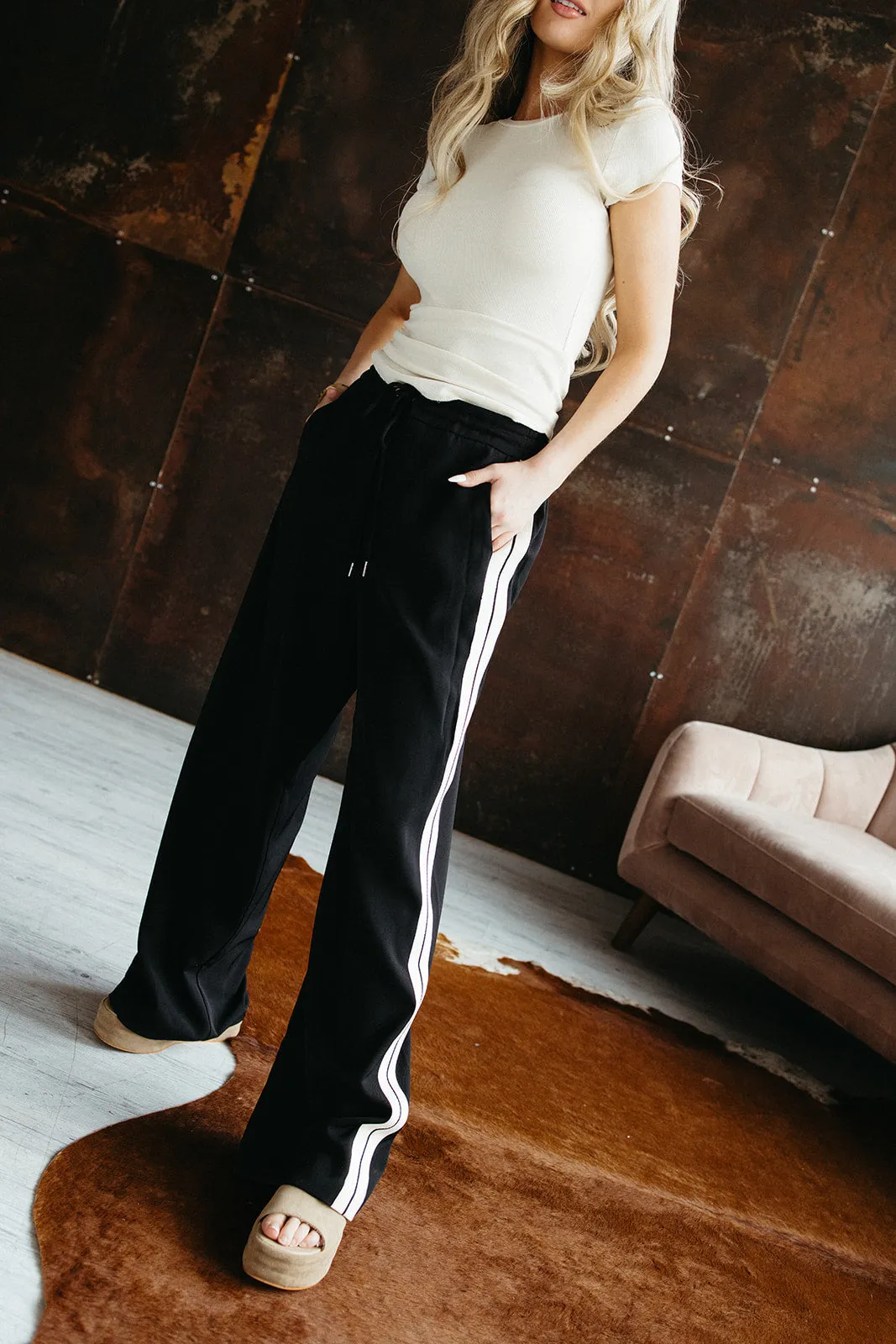 Organic Cotton Blend Worn Lines Baggy Pants