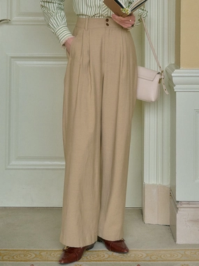 NoBuckleDesign Double Needle Stitching Karina Khaki Linen Trousers