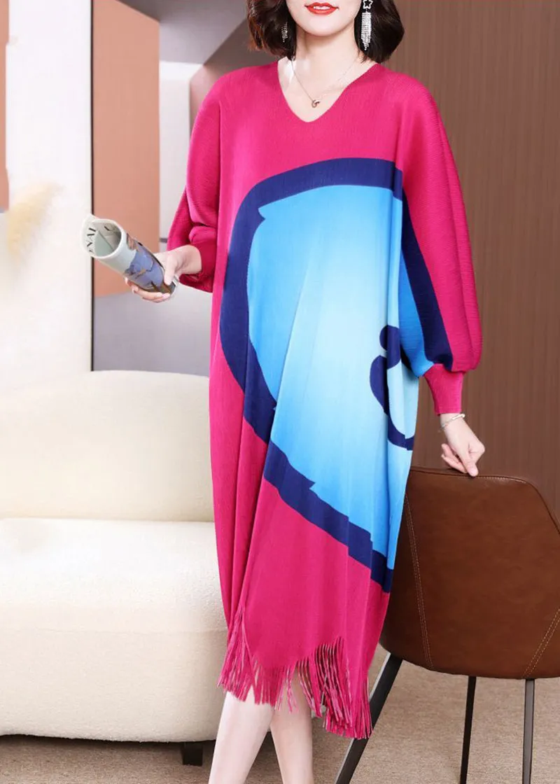Bohemian Rose Oversized Print Tassel Maxi Dress Spring LY2768