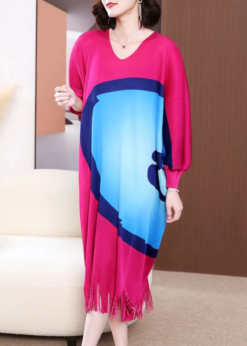 Bohemian Rose Oversized Print Tassel Maxi Dress Spring LY2768