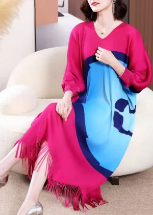 Bohemian Rose Oversized Print Tassel Maxi Dress Spring LY2768