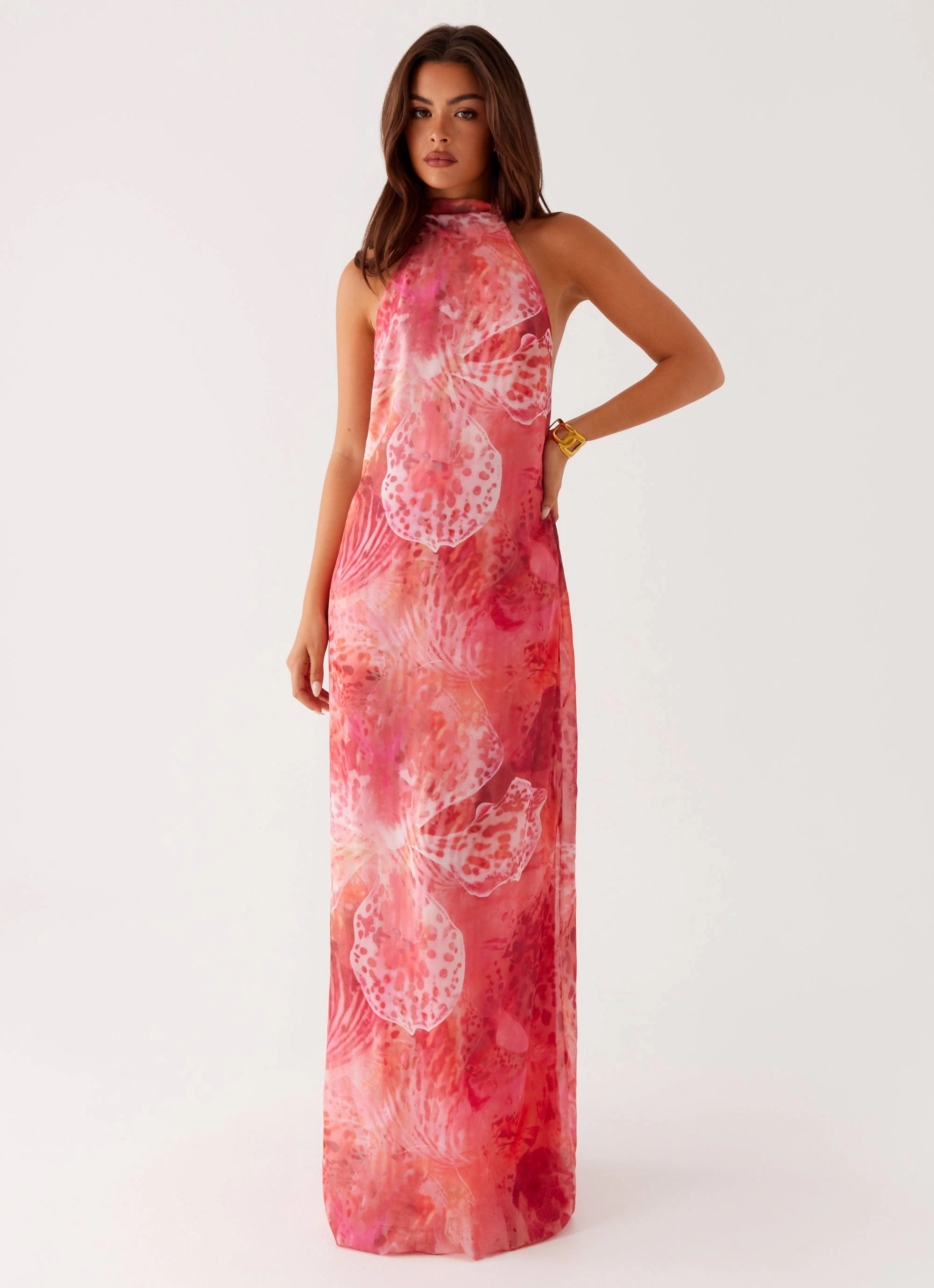 polka-dot Effortless Layer Wear California Maxi Dress - Flamingo Fling