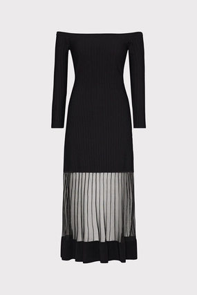 Off The Shoulder Sheer Knit Midi Dress Natural Light
