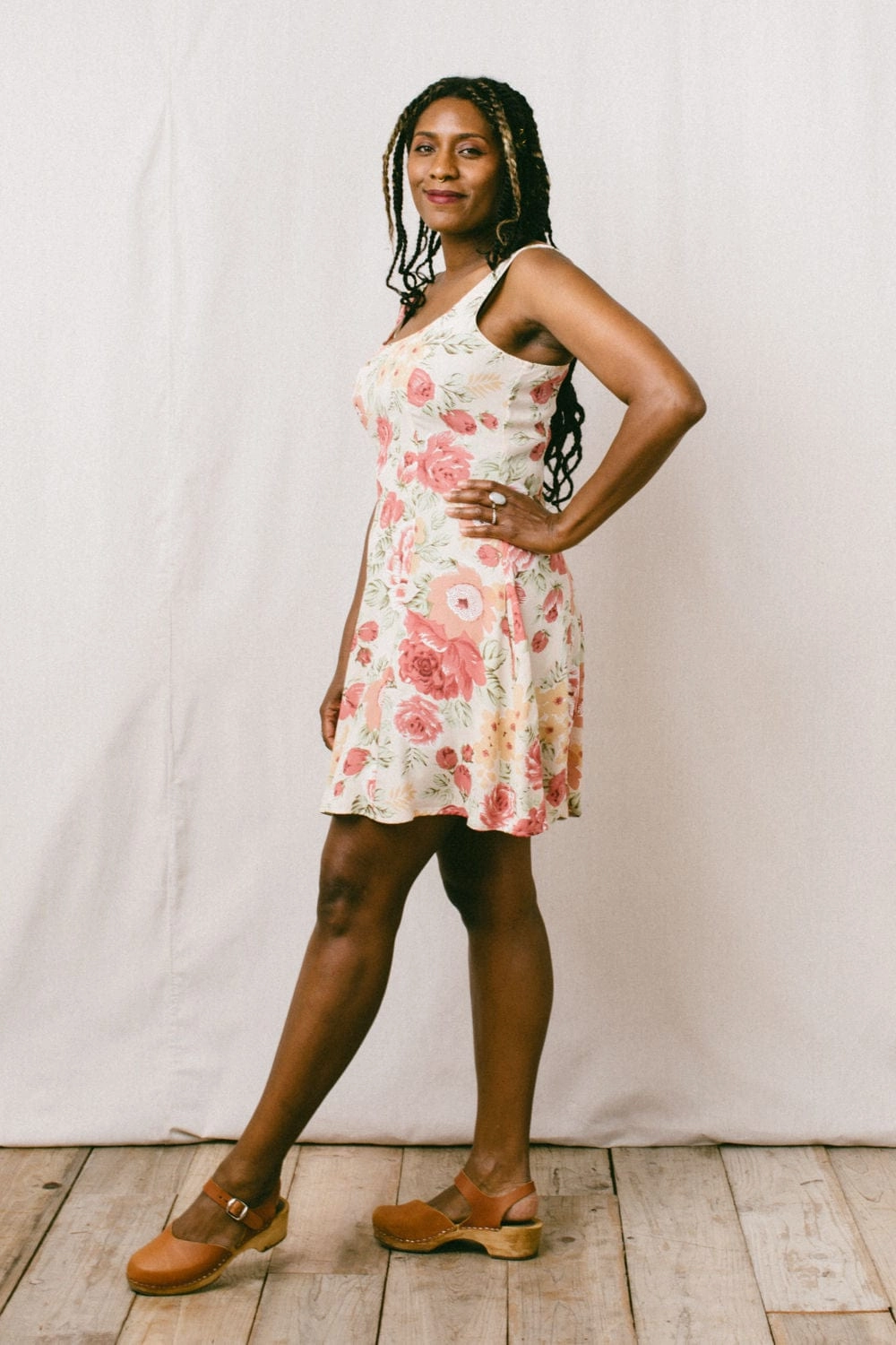 Delana Dress in Peach Floral Practical work-to-play piece