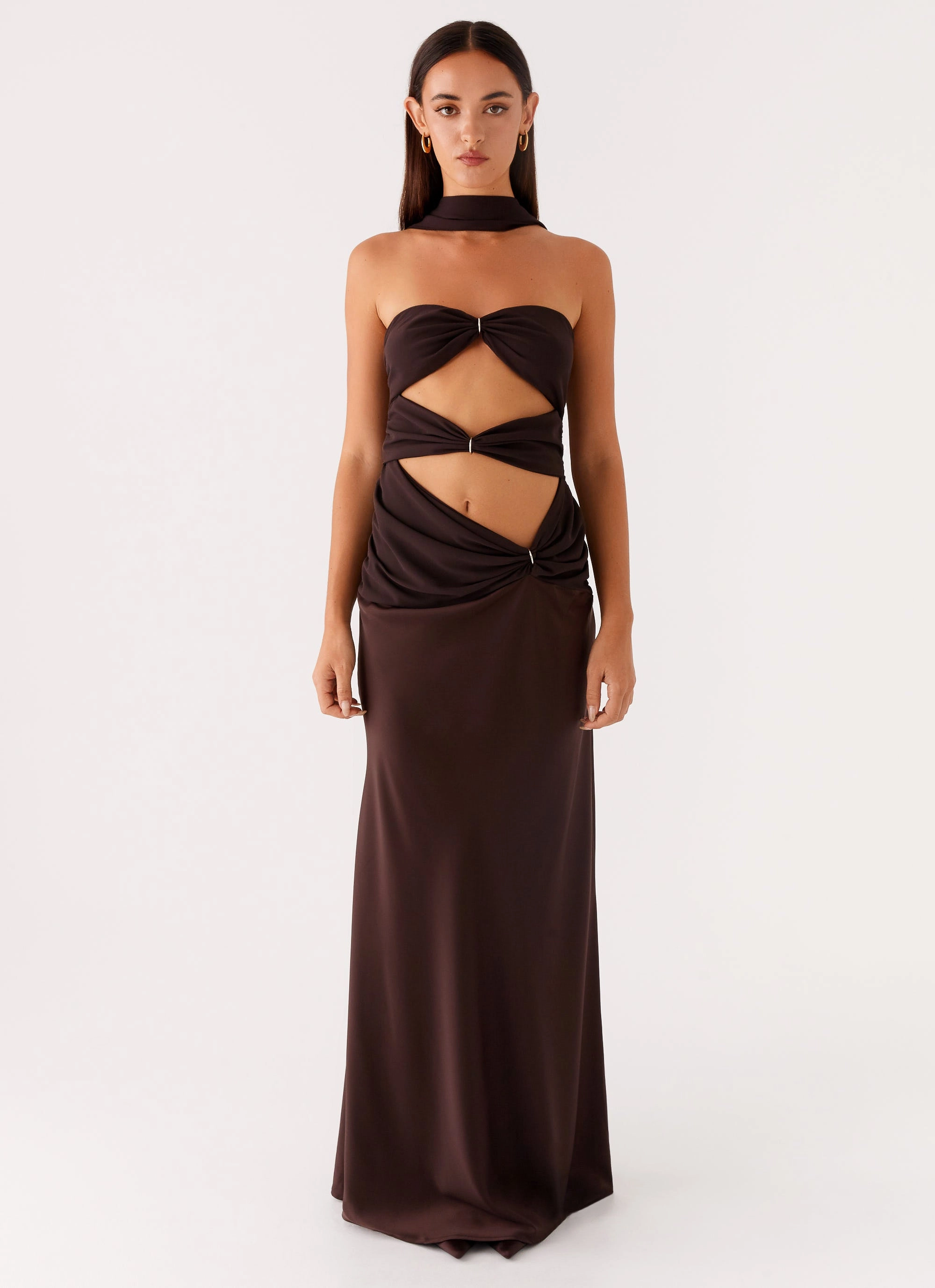 Alaine Scarf Maxi Dress - Dark Chocolate Effortless Style