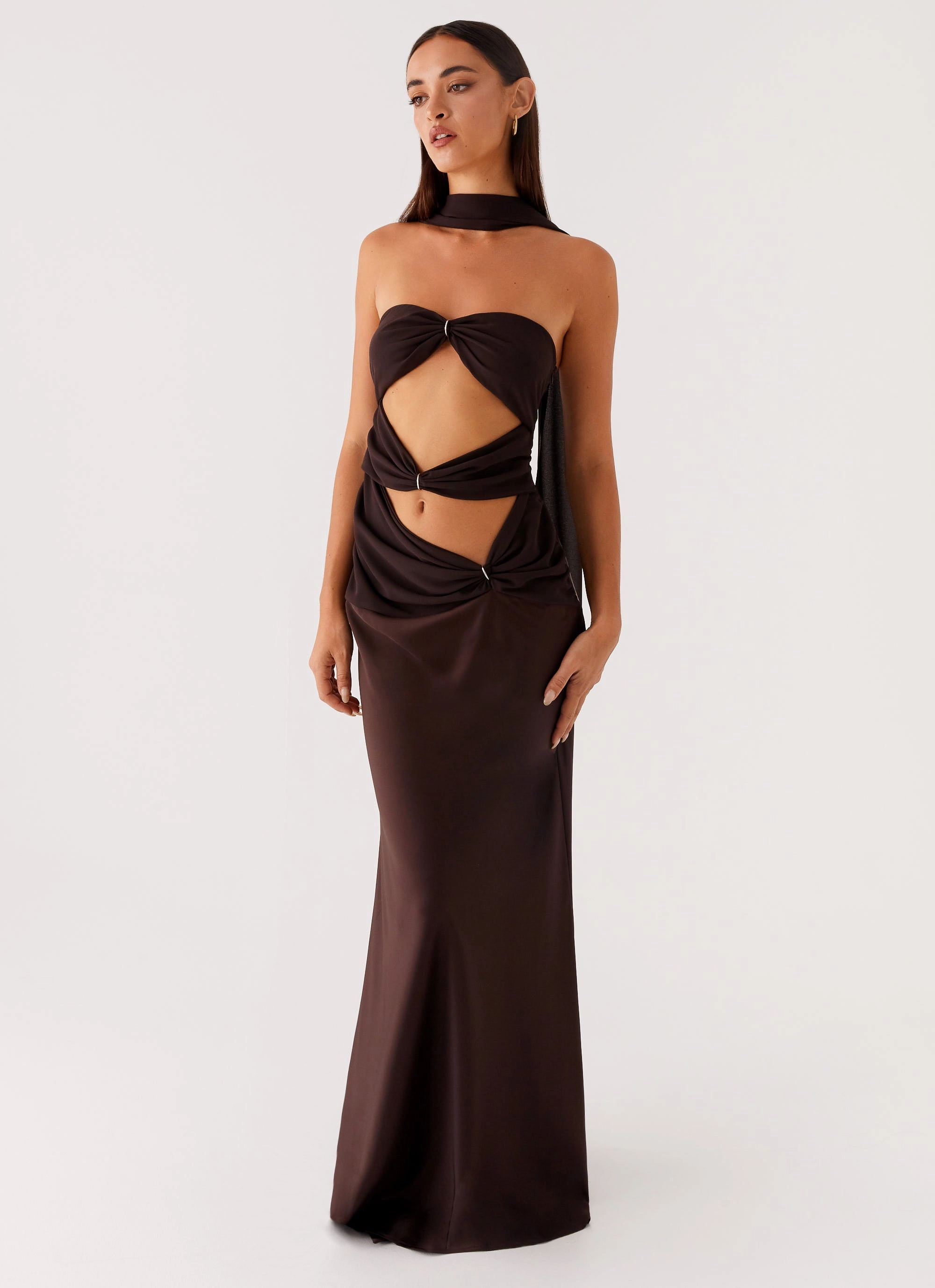 Love Energy Evening Chic Alaine Scarf Maxi Dress - Dark Chocolate
