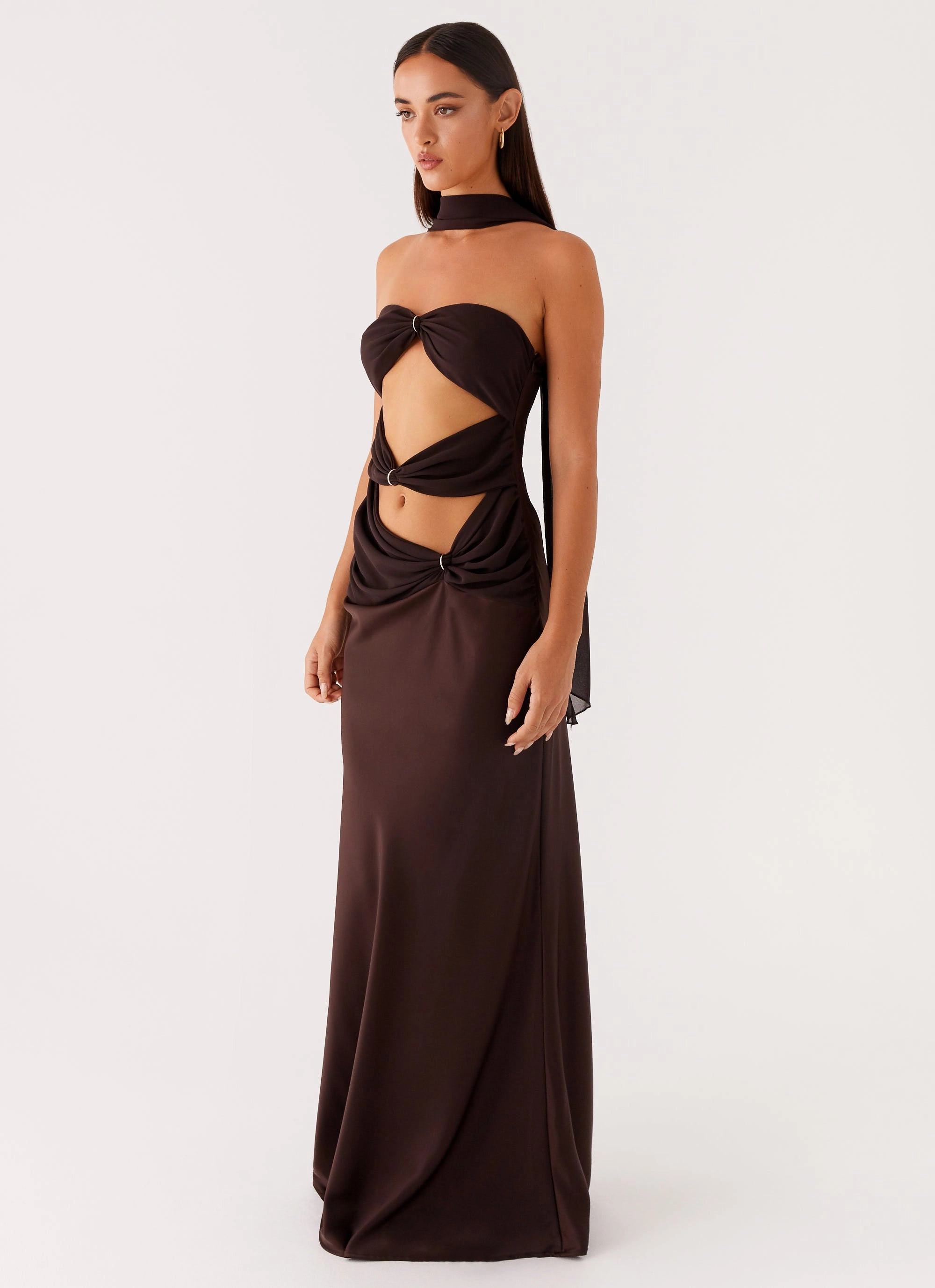 Dress-Up Style Farm Air Alaine Scarf Maxi Dress - Dark Chocolate
