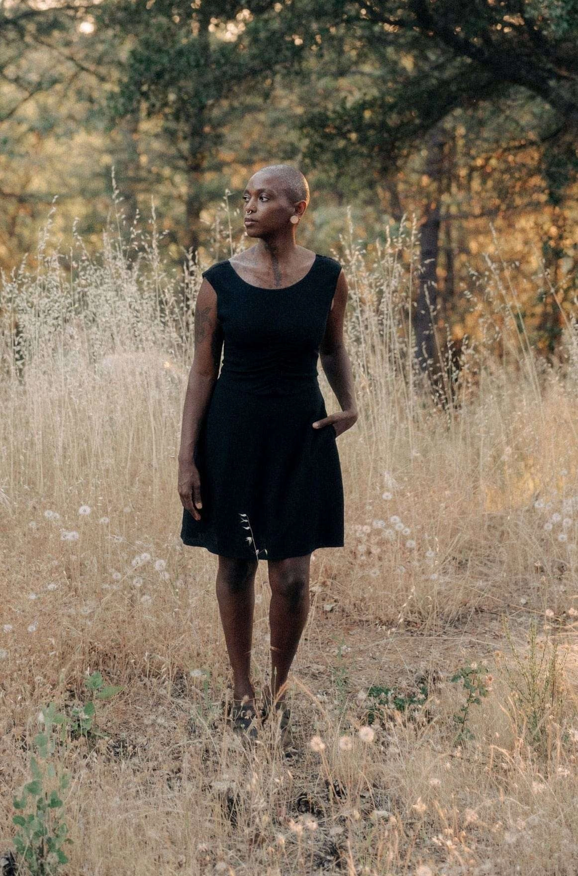 Archie Dress in Black Rayon Tasteful Detail Timeless Style Wear
