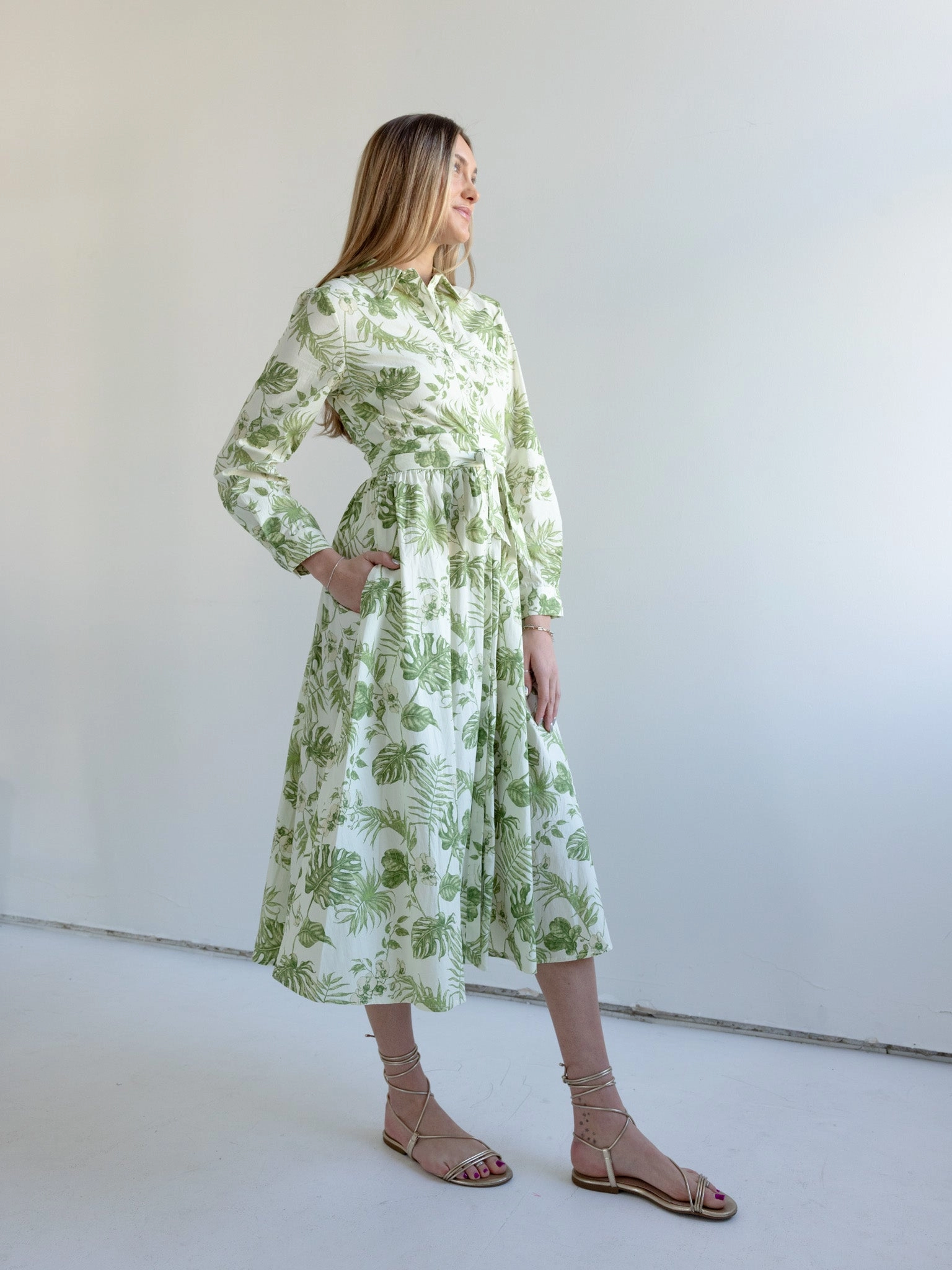 Natural Layers Fern Belted Midi Dress