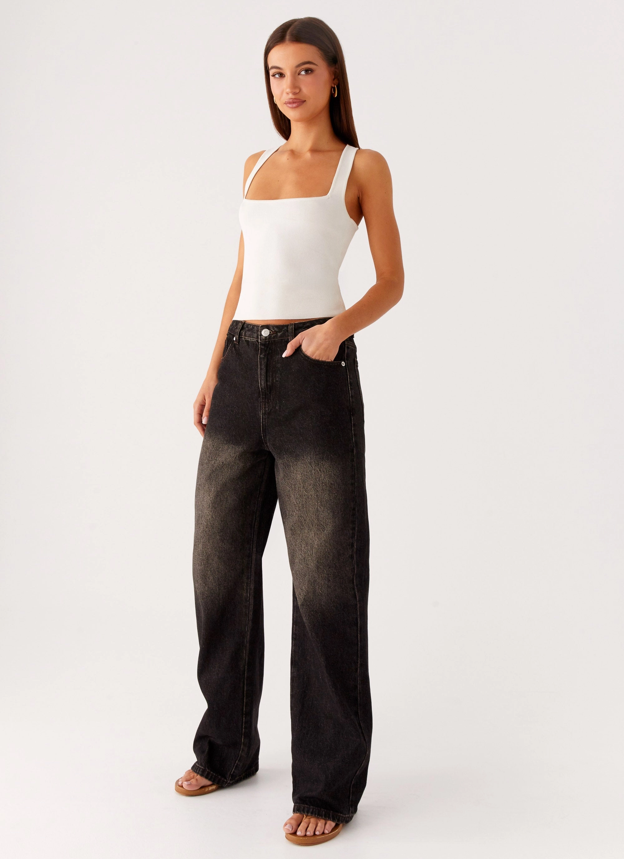 Chill Comfort Back Again Straight Leg Denim Jeans - Acid Charcoal