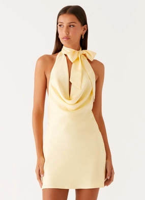 Light and Comfortable Dressy Glow Cory Cowl Scarf Mini Dress - Sunny Yellow