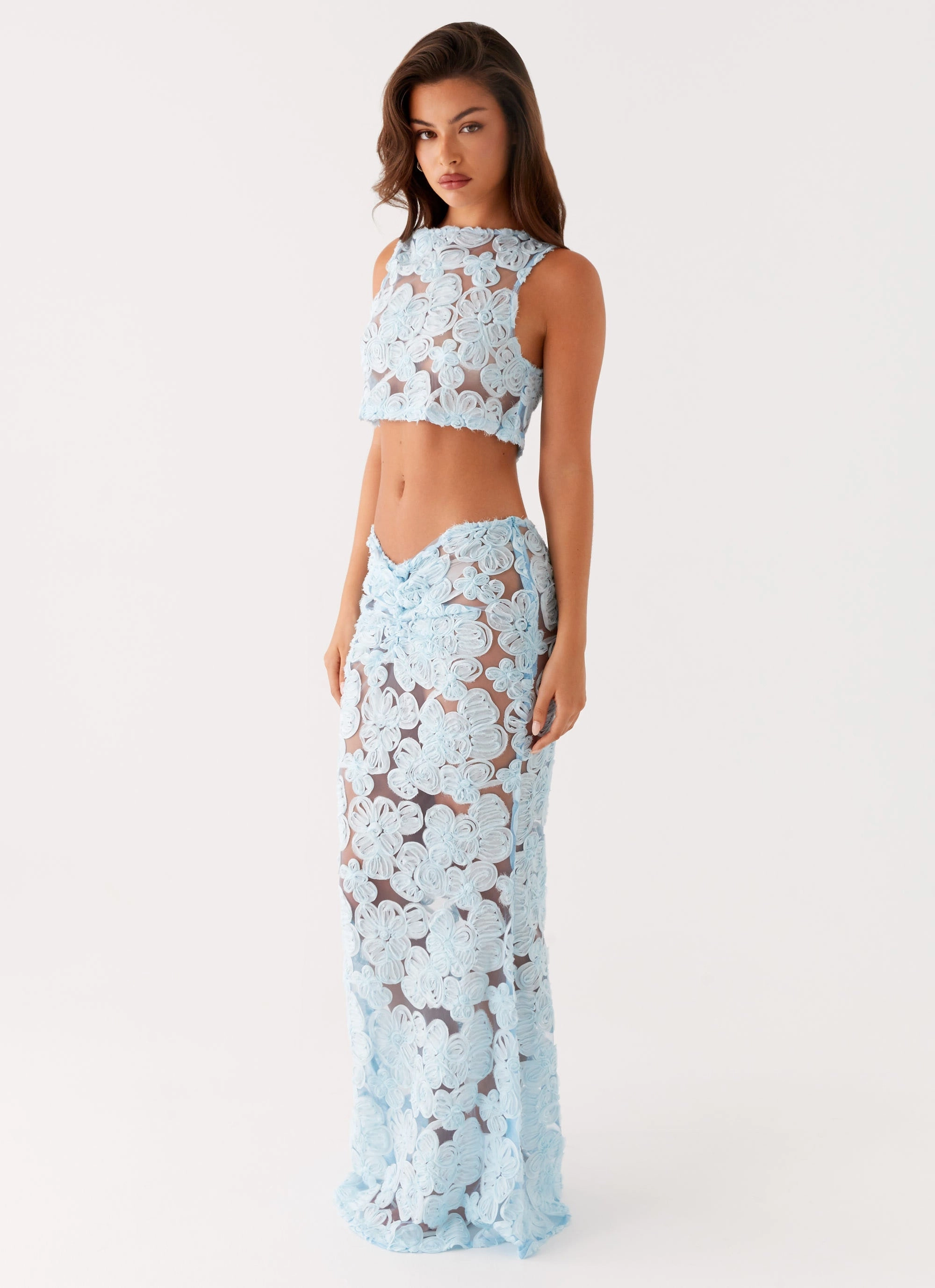 Chill Vibe Casual Feel Fiorella Floret Maxi Skirt - Blue