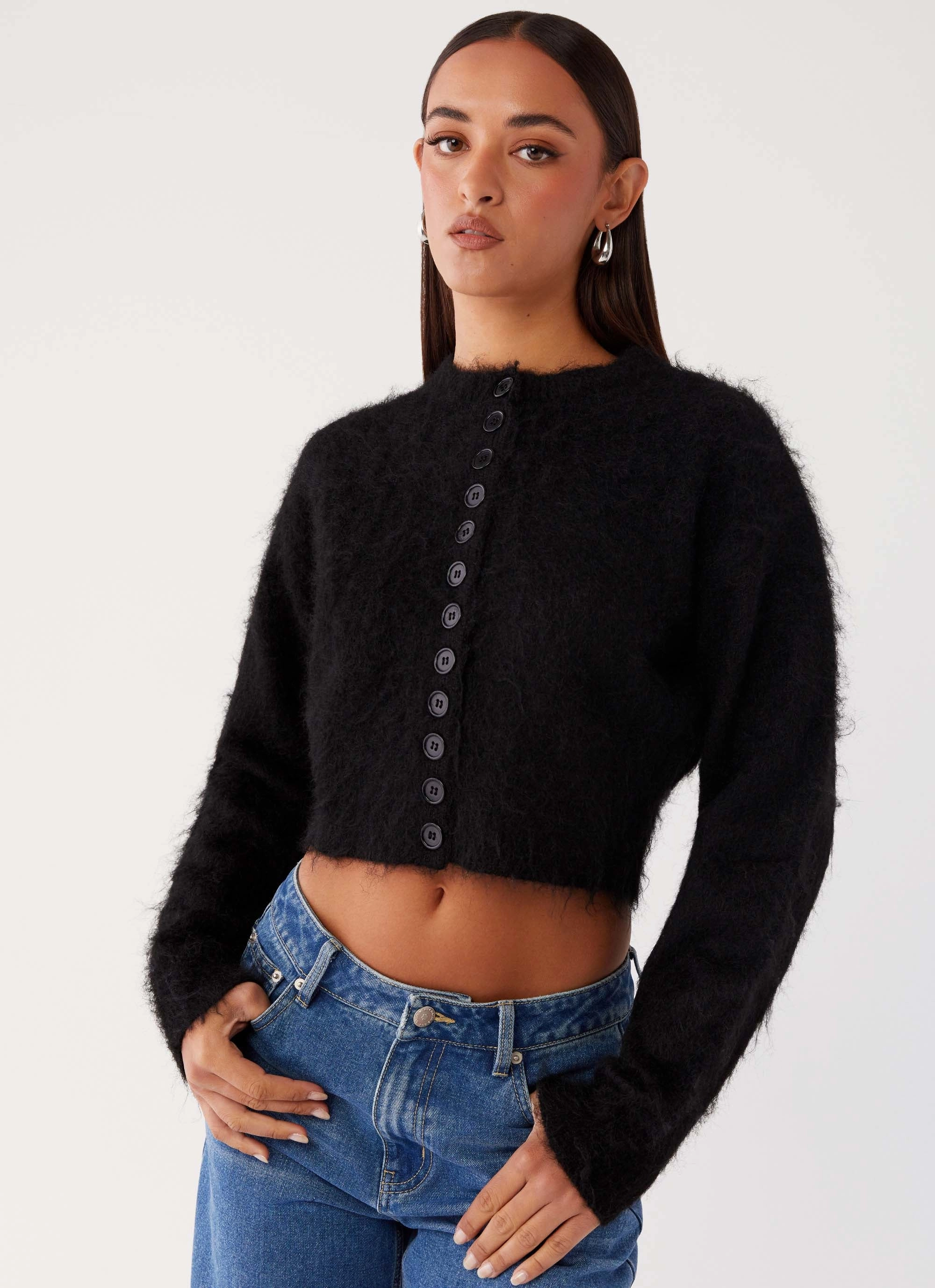 Reign Fitted Cardigan - Black Reinforced Seam Durability