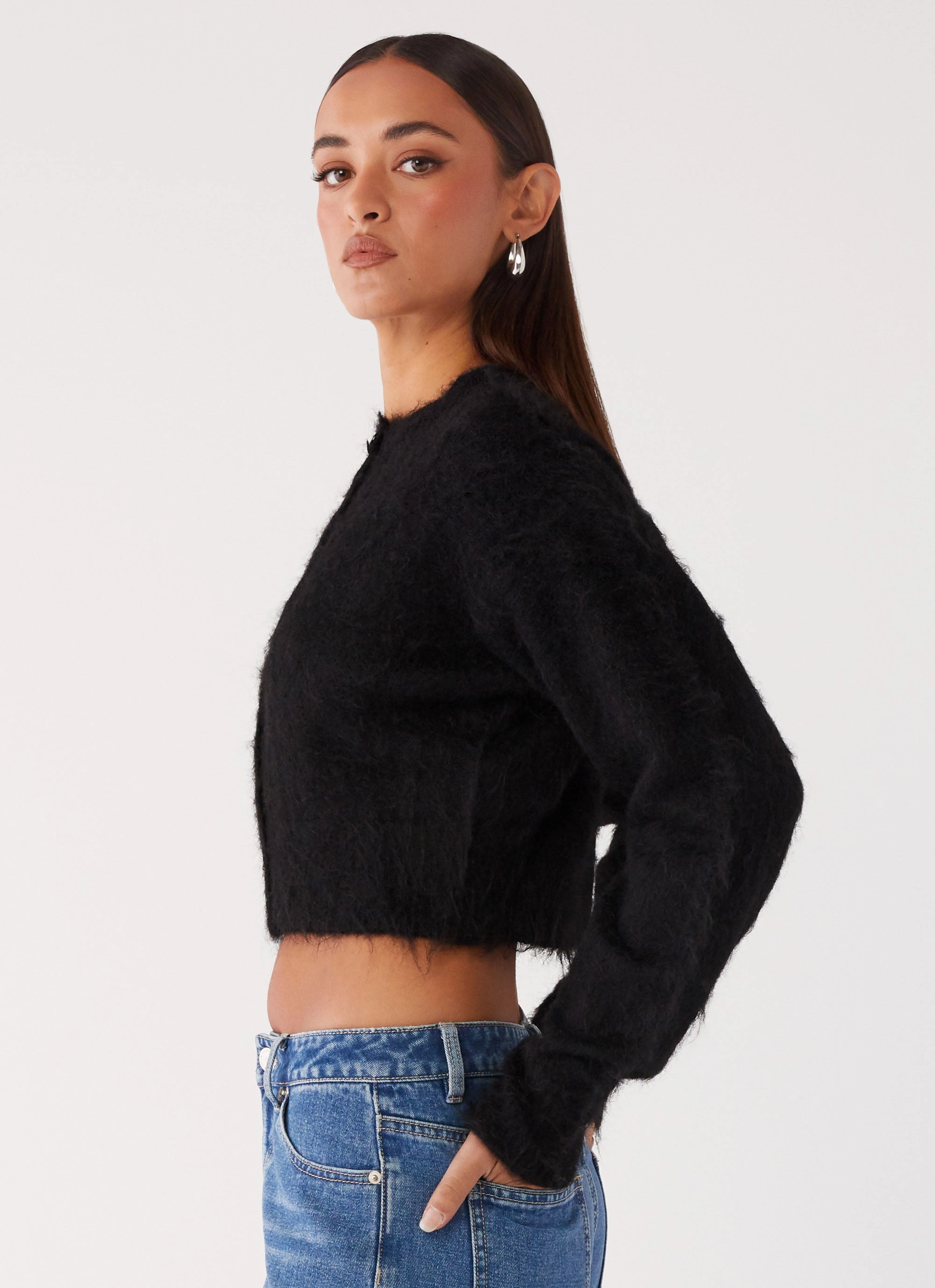 Reign Fitted Cardigan - Black Reinforced Seams Buttery Soft Handfeel