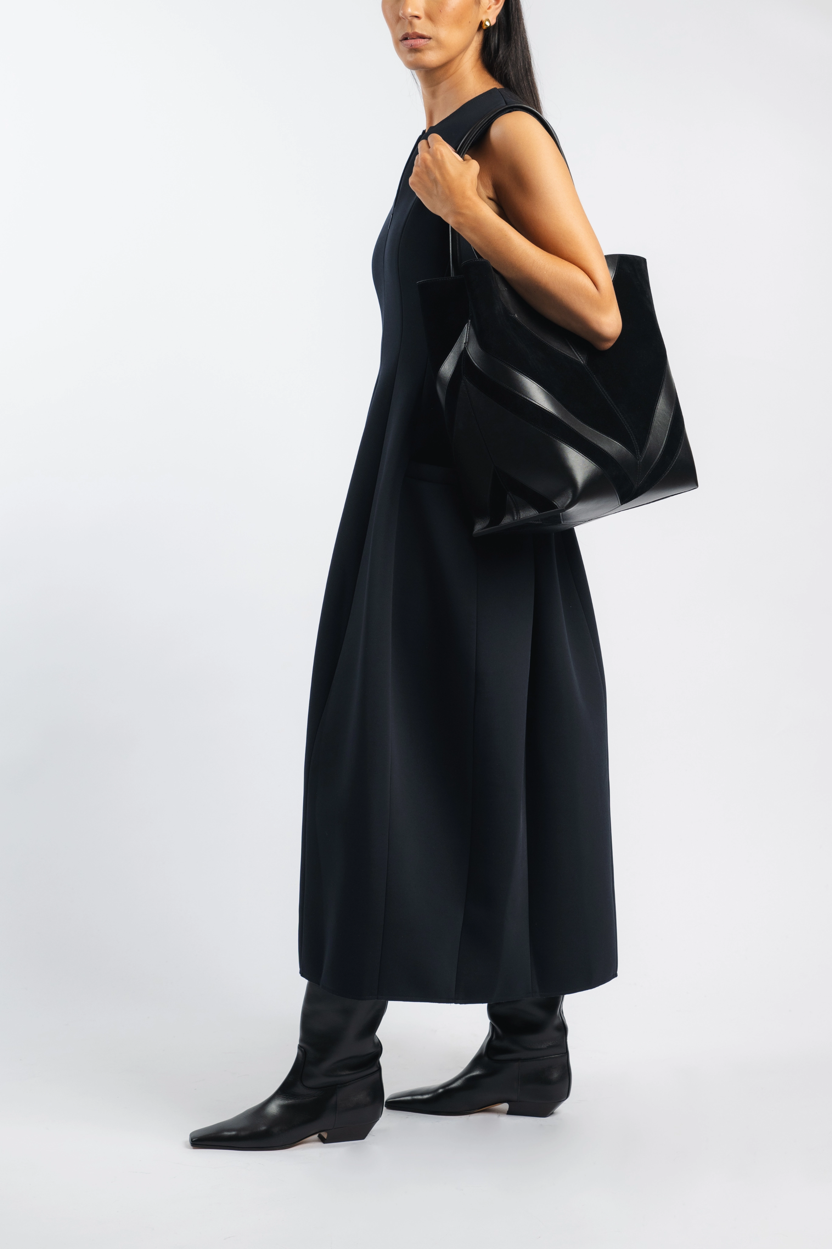 Fitted Mood Social Ease Bonded Twill Sleeveless Sculpted Dress