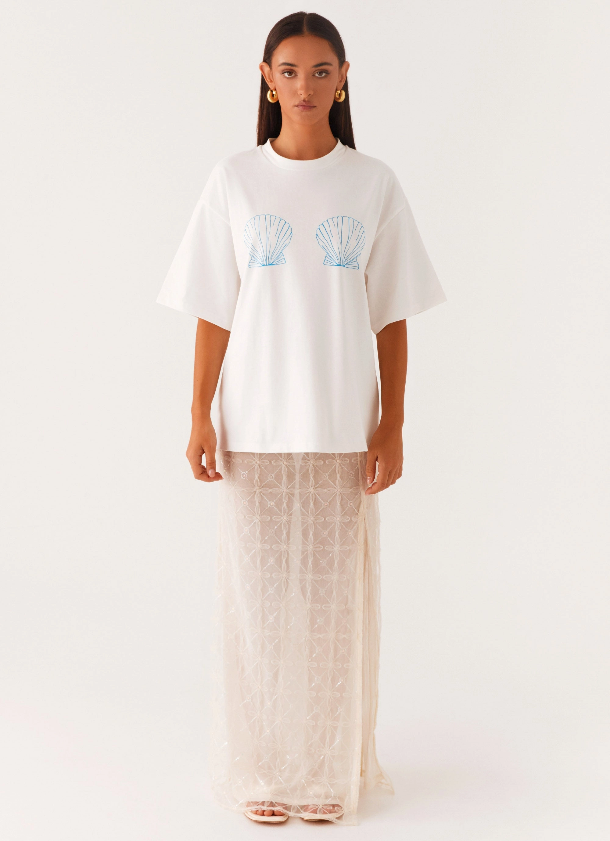 Born To Have Fun Oversized Graphic Tee - Blue Shell Flatlock Seam Design