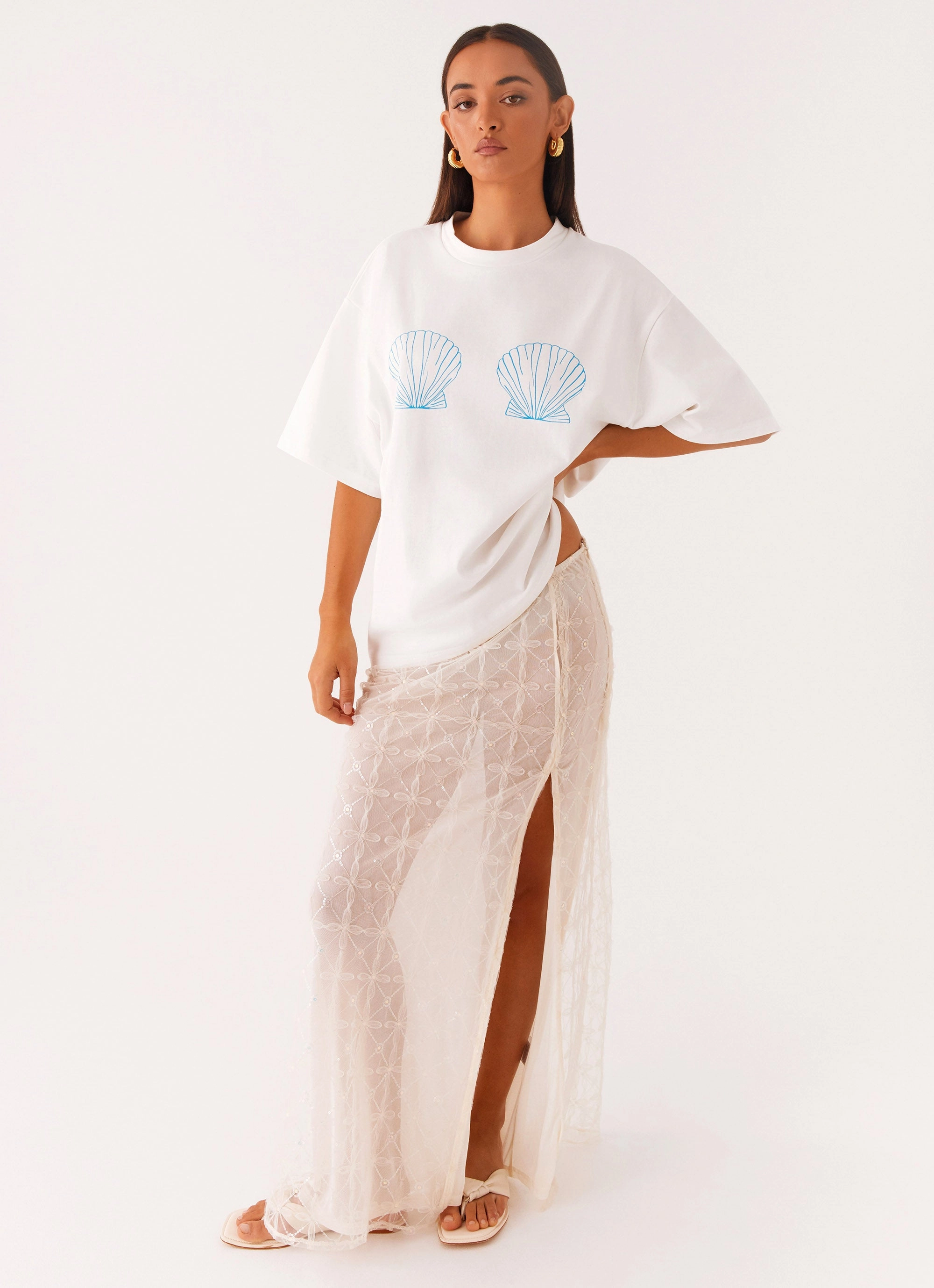 Born To Have Fun Oversized Graphic Tee - Blue Shell Soft Sweater FlexibleCuffs