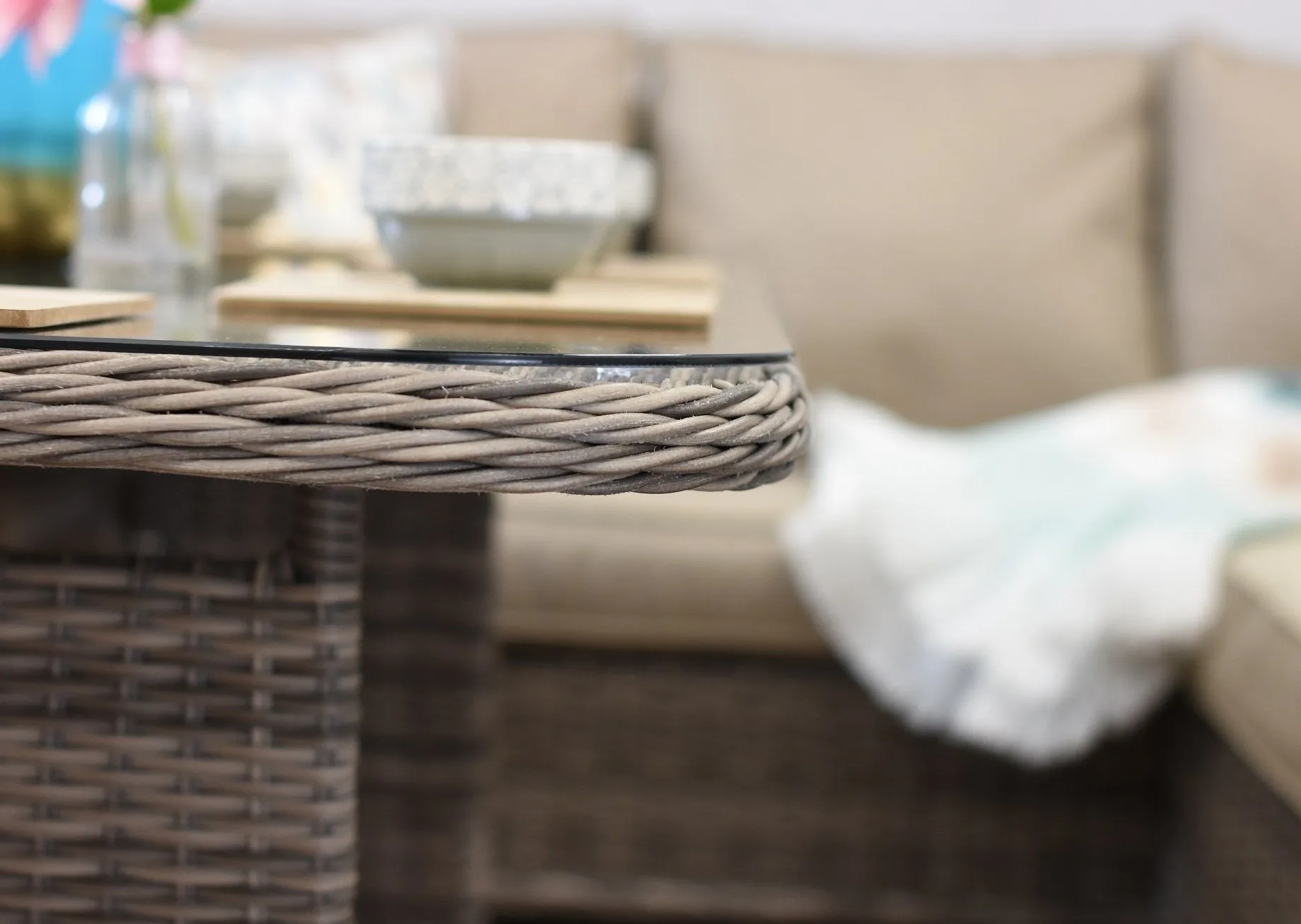 Borneo Rattan Corner Dining Sofa Set Natural Brown Round Weave Aluminium Frame