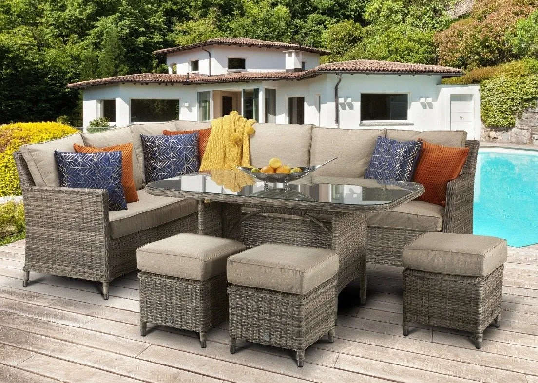 Borneo Rattan Corner Dining Sofa Set Natural Brown Round Weave Aluminium Frame