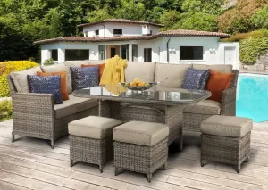 Borneo Rattan Corner Dining Sofa Set Natural Brown Round Weave Aluminium Frame
