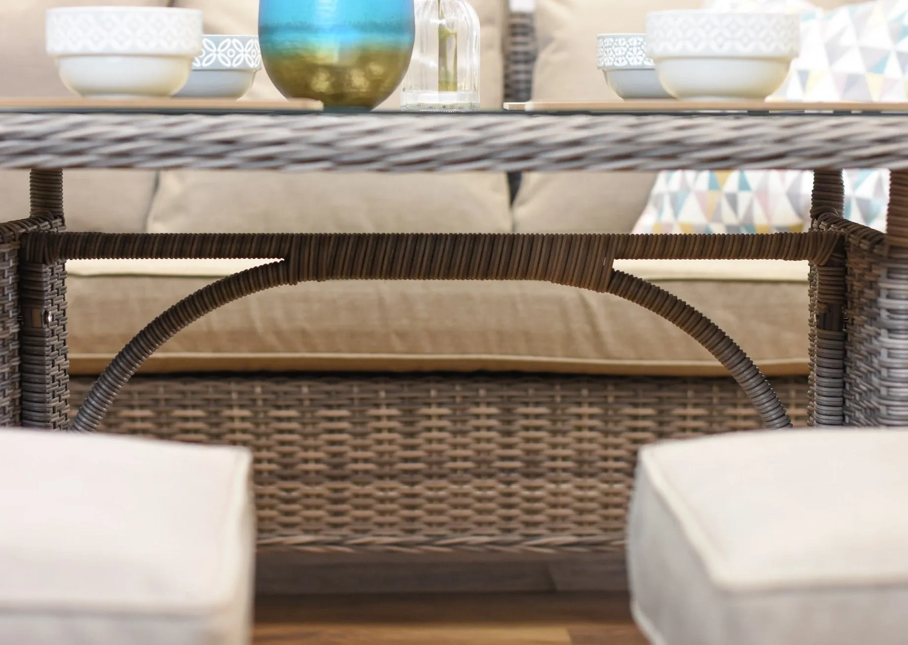 Borneo Rattan Corner Dining Sofa Set Natural Brown Round Weave Aluminium Frame