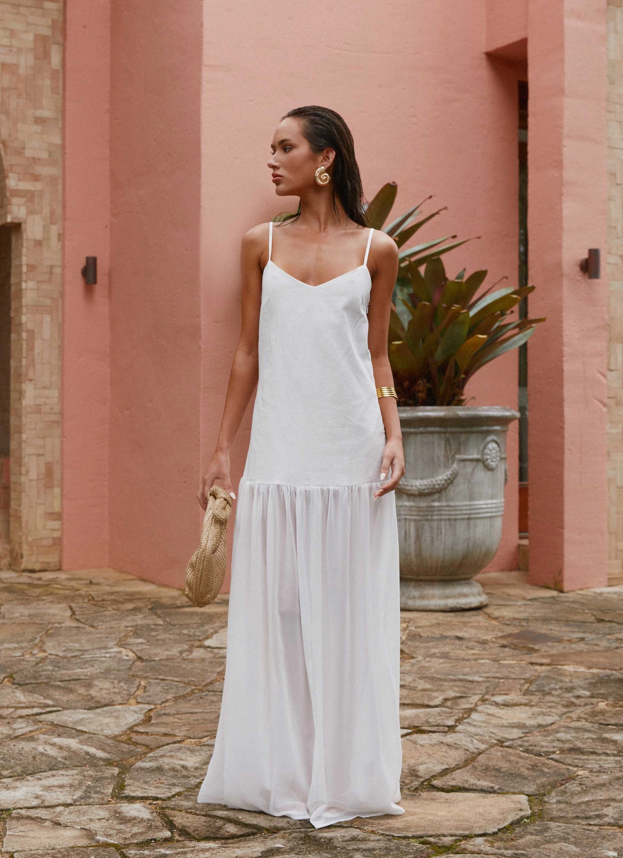 Heavenly Linen Maxi Dress - White Recycled-Material Office Shape