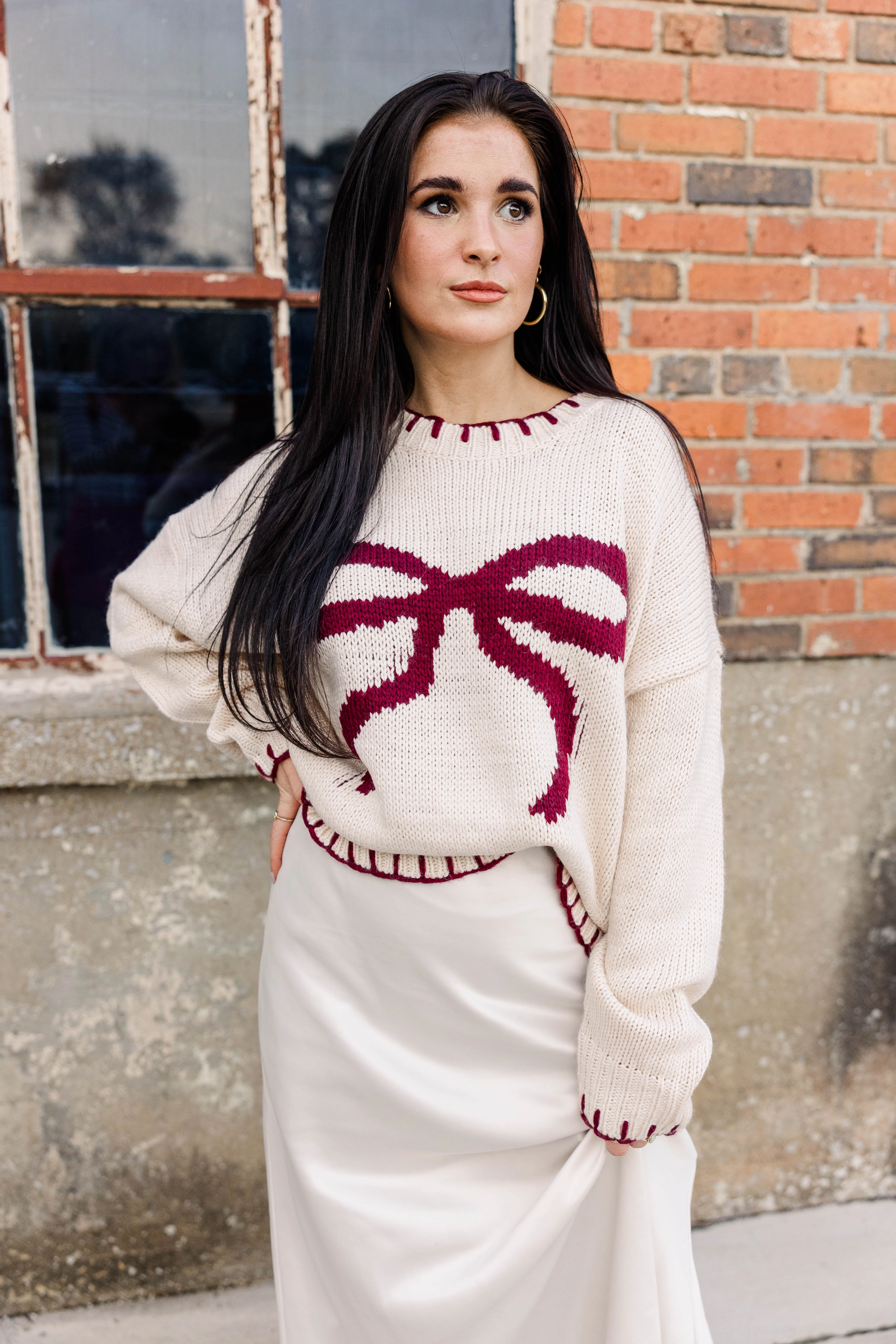 Layering Piece Bow Knit Oversized Sweater
