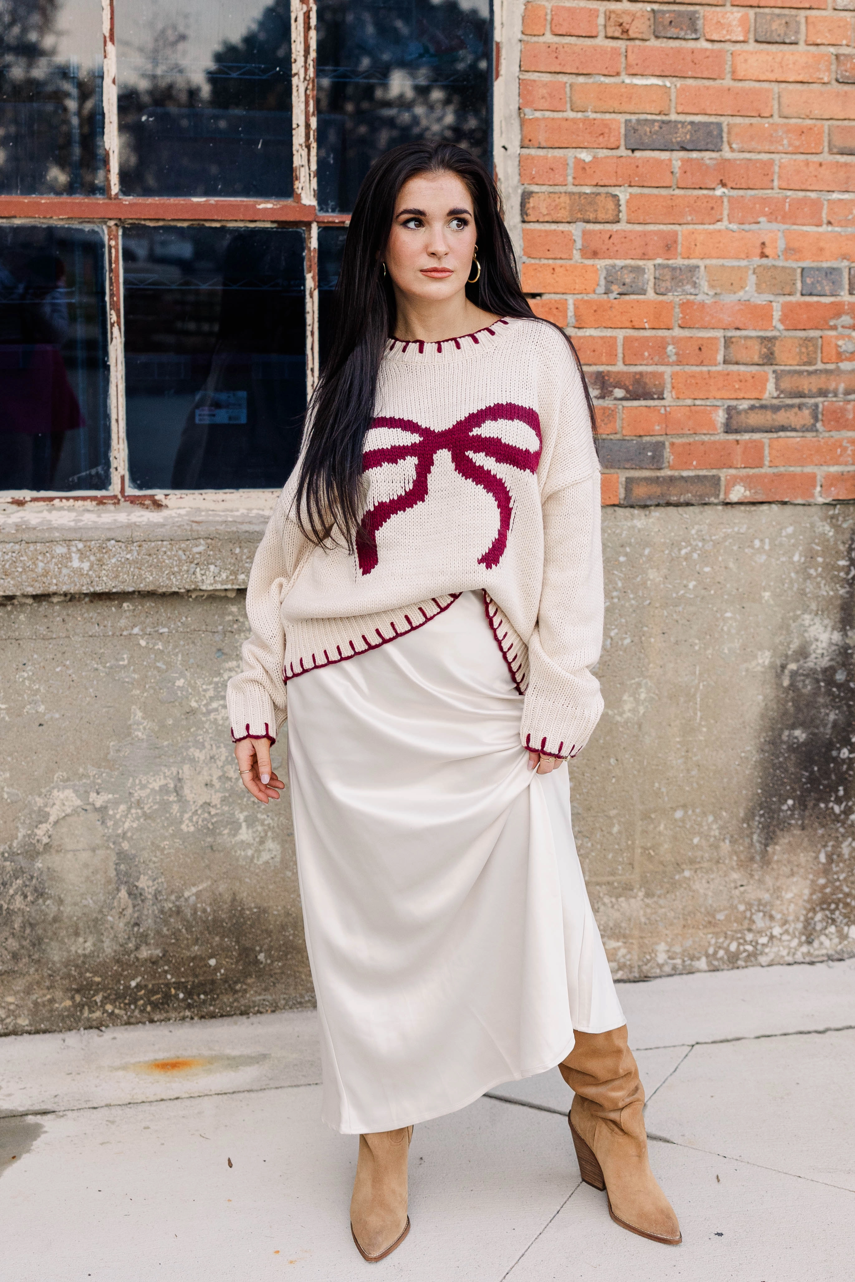 Bow Knit Oversized Sweater Chic Comforted Modern Basic