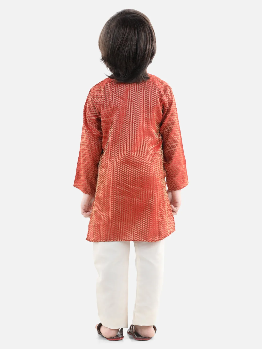 BownBee Silk Blend Full Sleeve Jacquard Kurta Pajama For Boys - Red