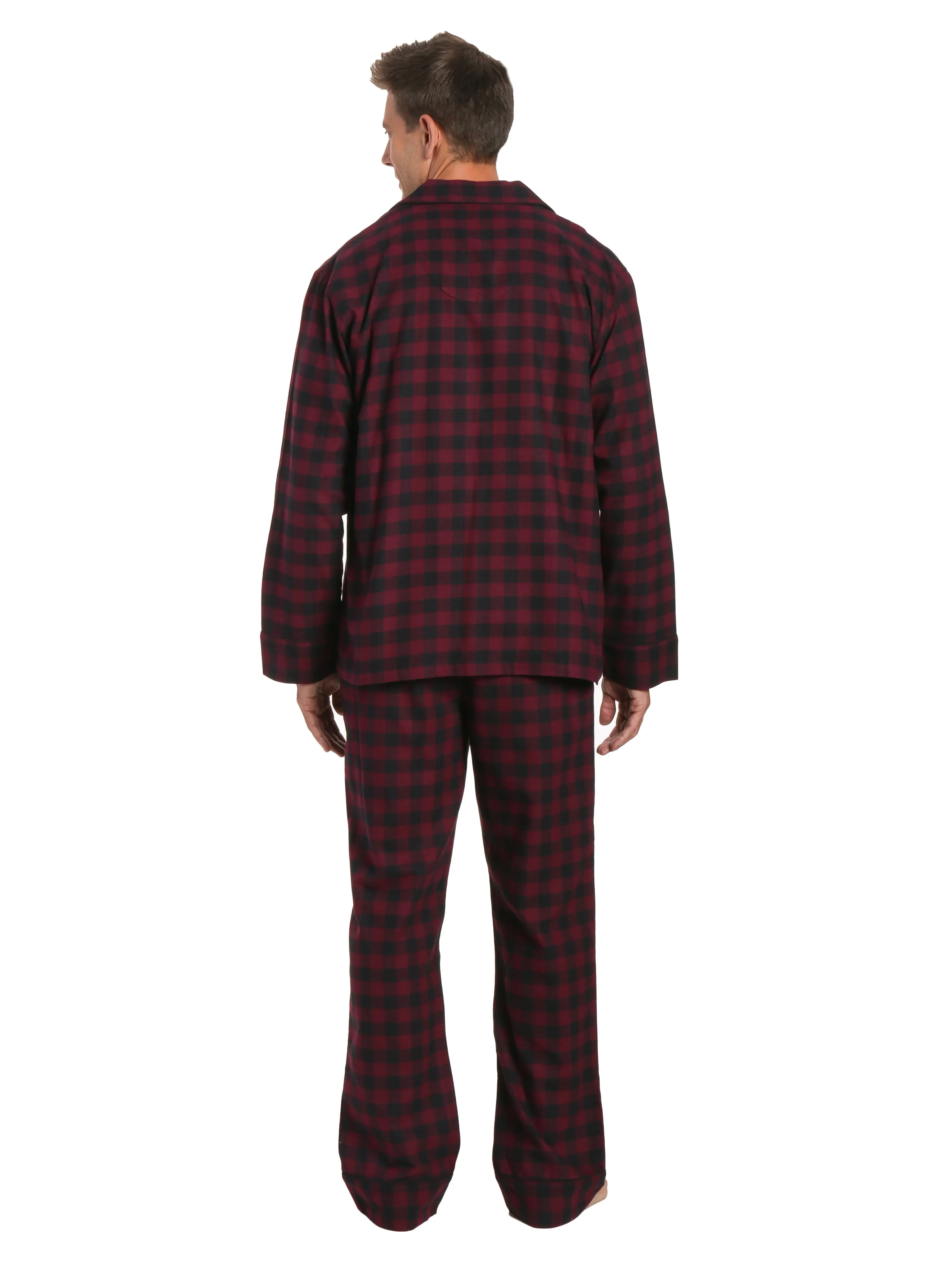 Box Packaged Men's Premium 100% Cotton Flannel Pajama Sleepwear Set - Gingham Checks Fig Black