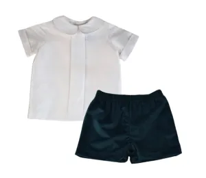 Boy's Silk Shirt and Green Velvet Shorts Set