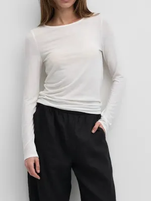 Shape Retention Fabric Basic Dress Brandy Long Sleeve - White