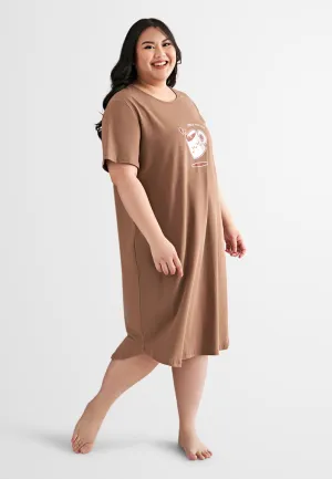 Breakfast Cotton Jersey Sleep Dress - Brown Coffee