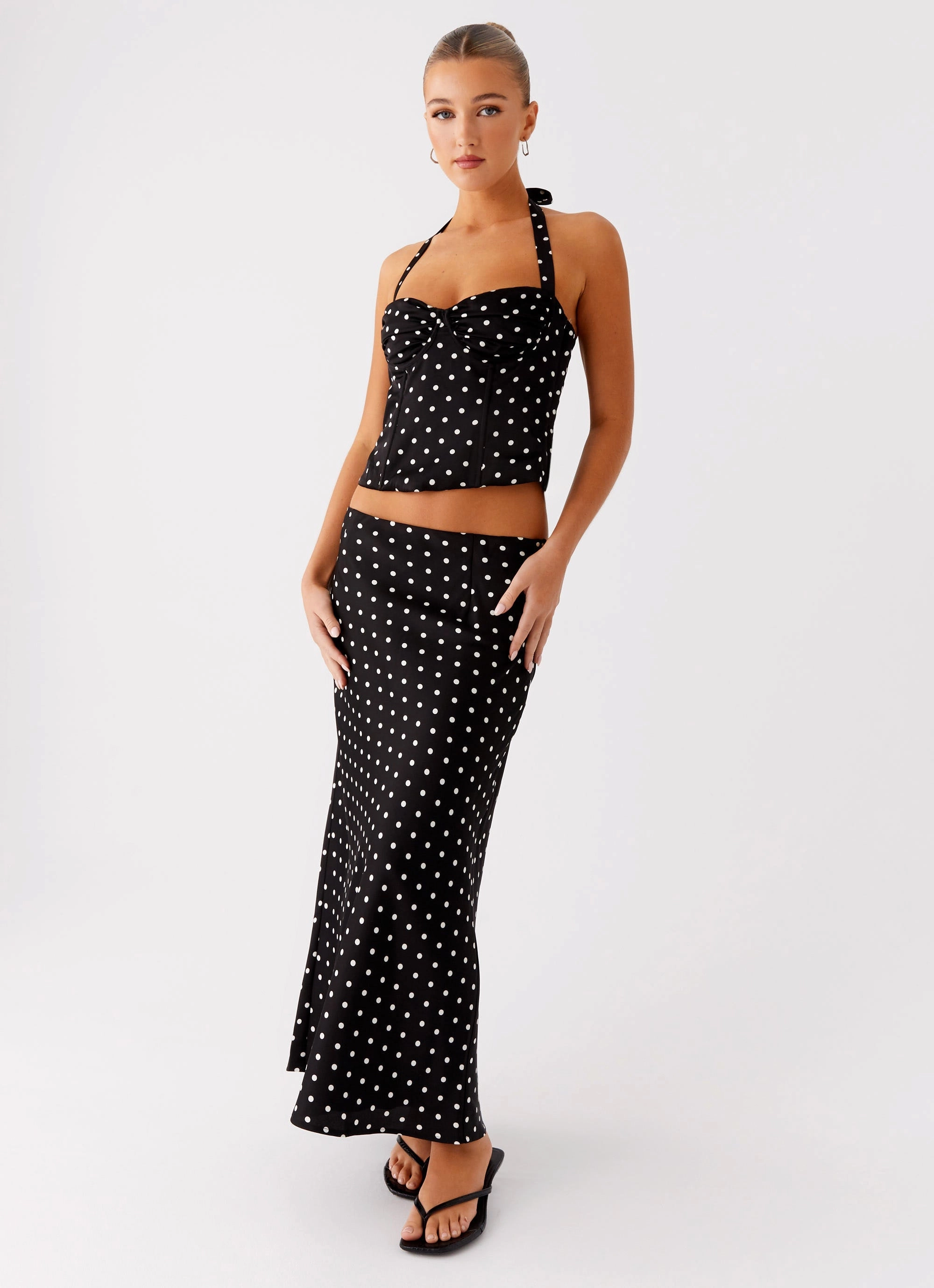 Mix Separates Breanne Midi Skirt - Black Polka Dot