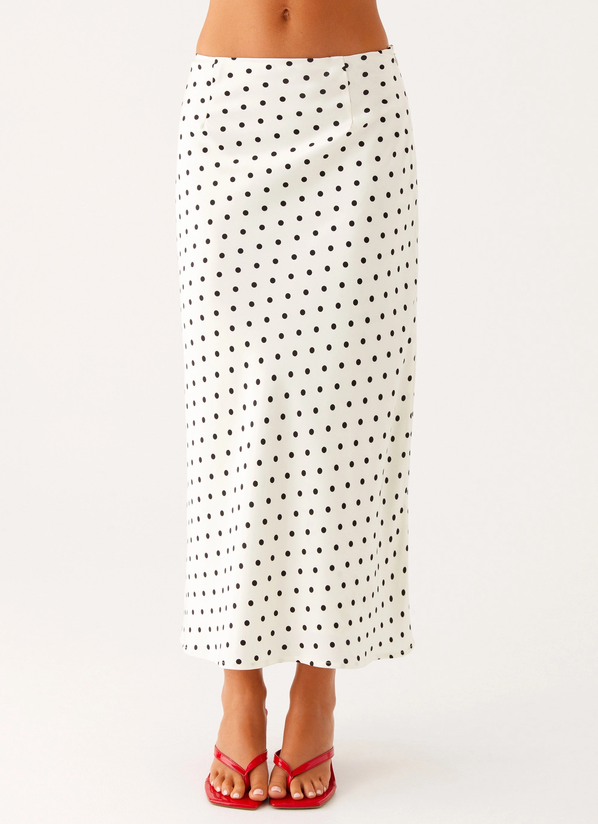 Trendy Outfit Business Meeting Breanne Midi Skirt - White Polka Dot