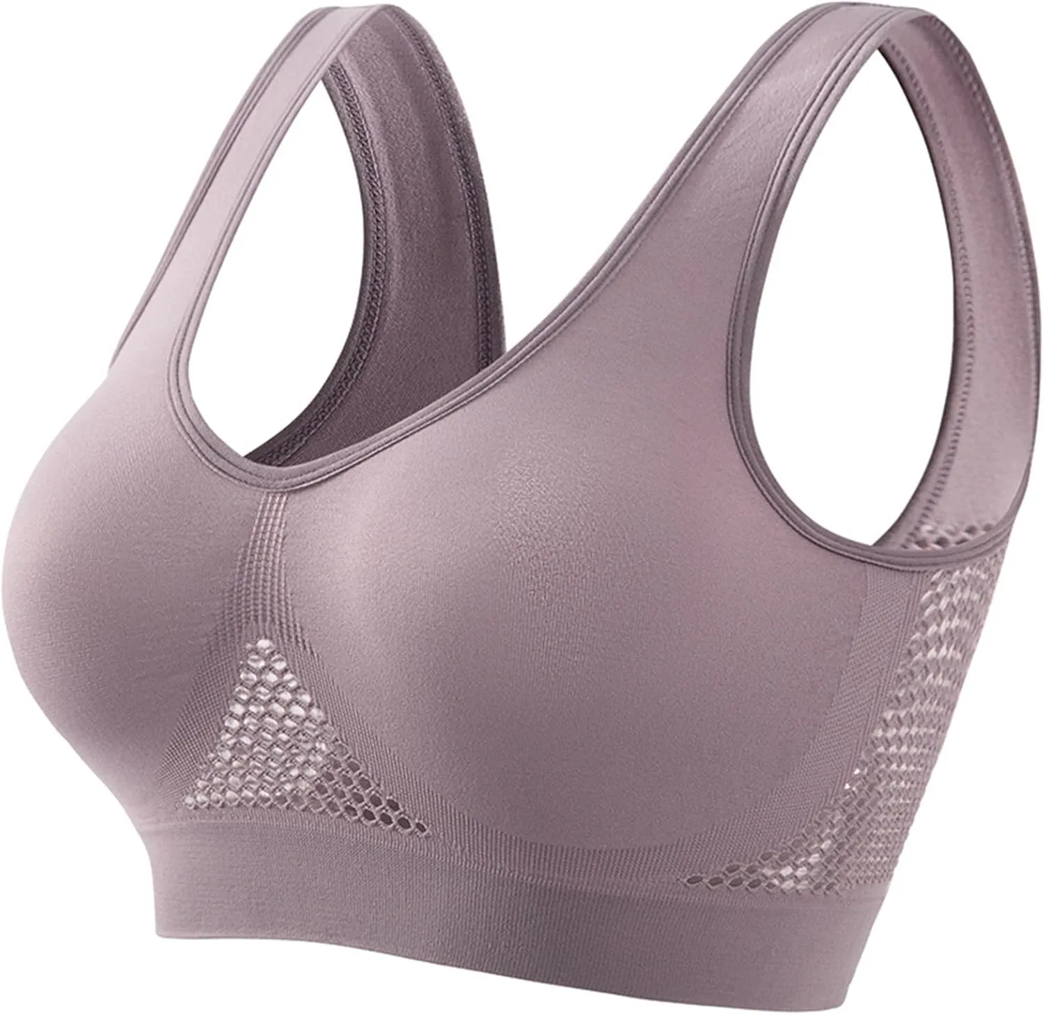 Breathable Cool Liftup Air Bra,2024 New Women's Underwear Hollow Breathable Mesh Hole Large Size Sports Bra No Steel Ring