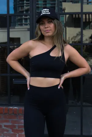 Fit Check One Shoulder Workout Set - Black Basic Tee Multi Panel Construction