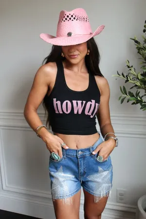 Howdy Racerback Tank - Black Weighted Hem Design