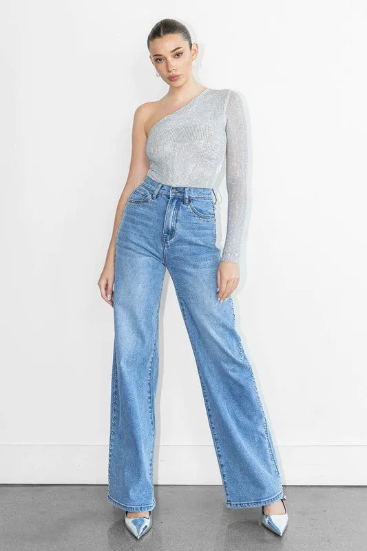 Non Restrictive Viper Studded Wide Leg Jeans