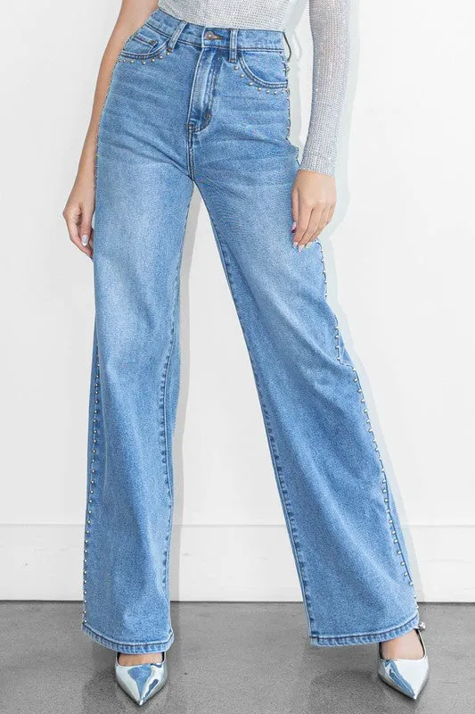 Fashionable Fit Cozy Movement Viper Studded Wide Leg Jeans