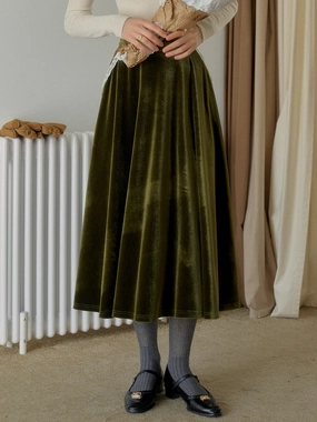 Sport Ready Fit Relaxed Comfort Wear Azari Contrast Lace Paneled Pocket Velvet Skirt - Green