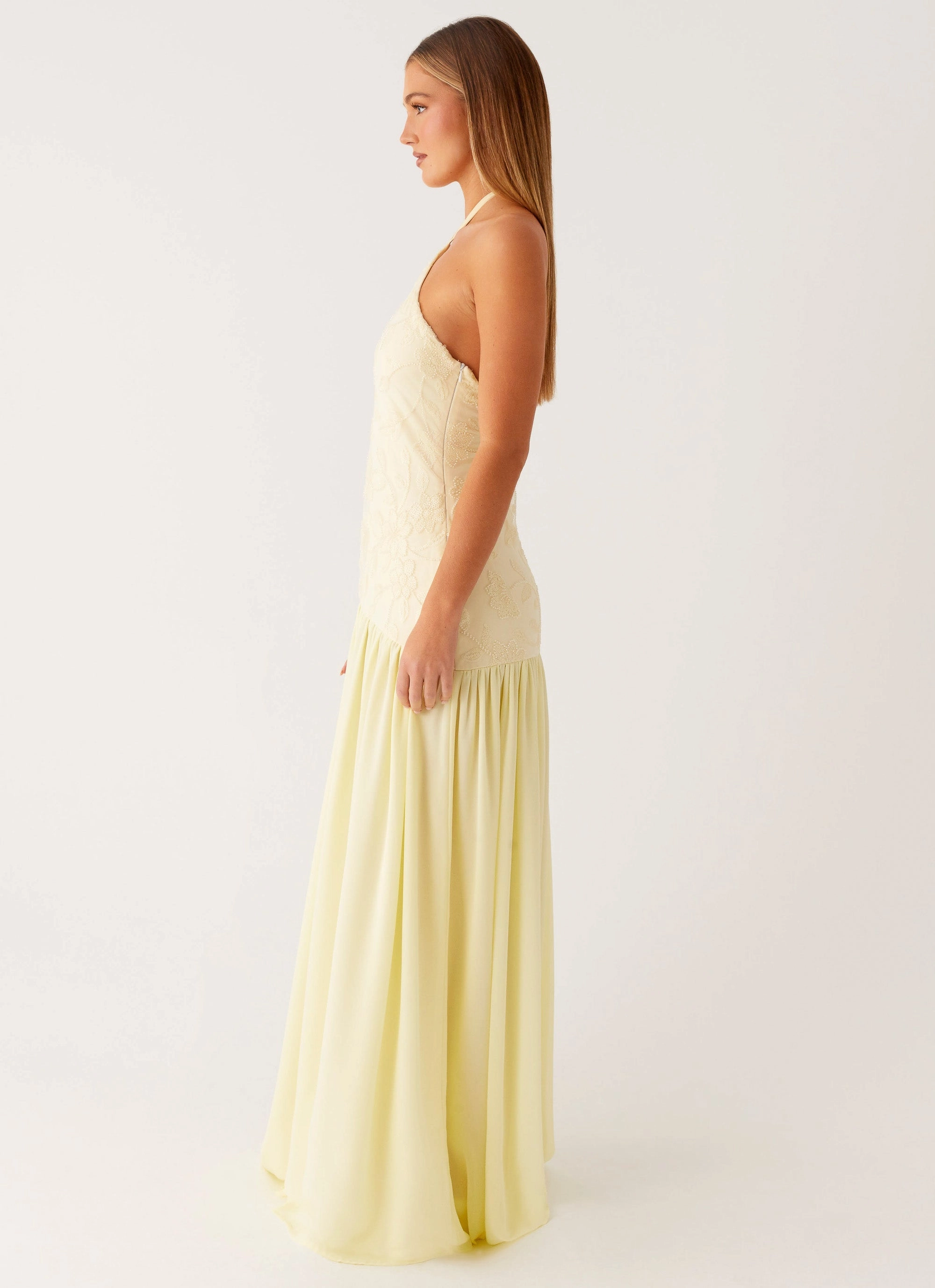 Edgy-Look Janelle Beaded Maxi Dress - Yellow