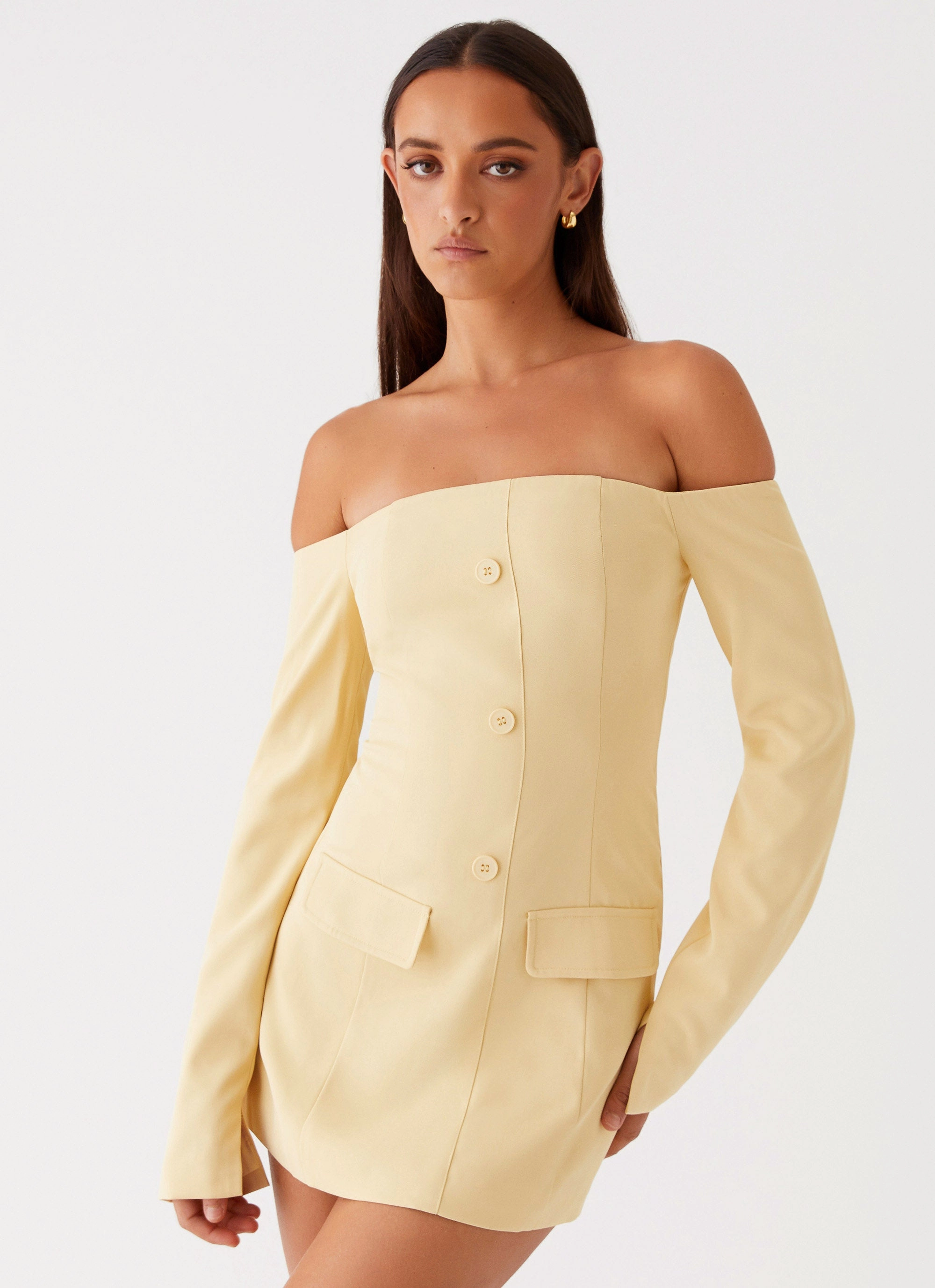 Dominique Blazer Mini Dress - Yellow Evening Outing