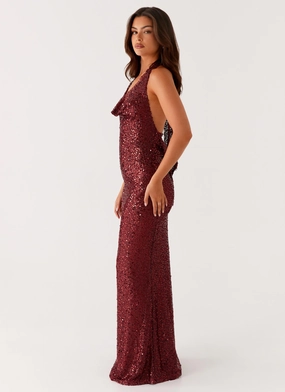 Embroidered Fabric Date Nightwear Treasured Sequin Maxi Dress - Fuchsia