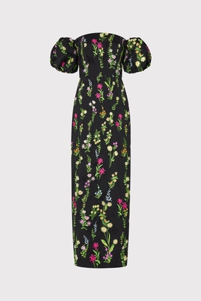Lace-Sleeve Street Flex Nira Bloom Embroidery Off The Shoulder Dress
