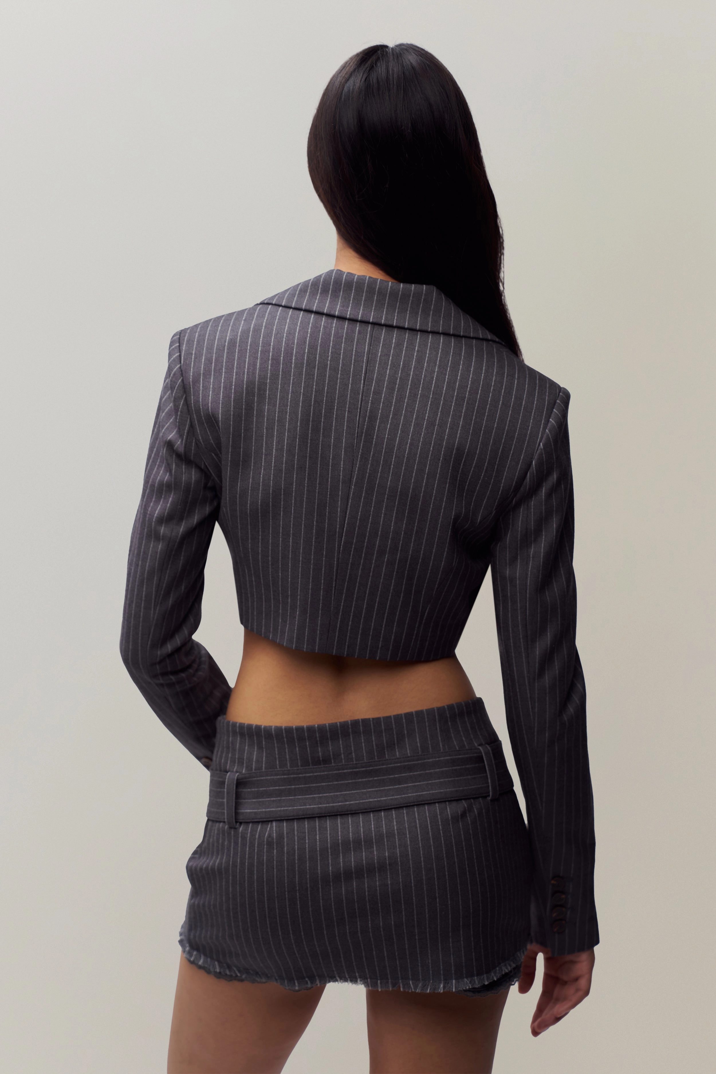 Casual Street Style Flexible Zipper Guards Fei Pinstripe Cropped Blazer