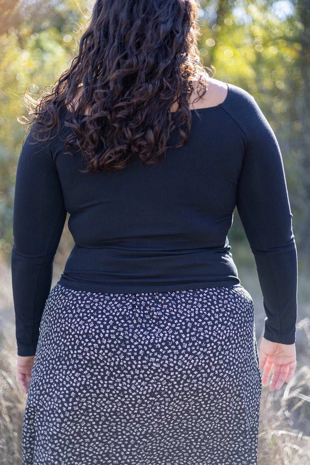 Trices Skirt in Black Floral RecyclablePackaging
