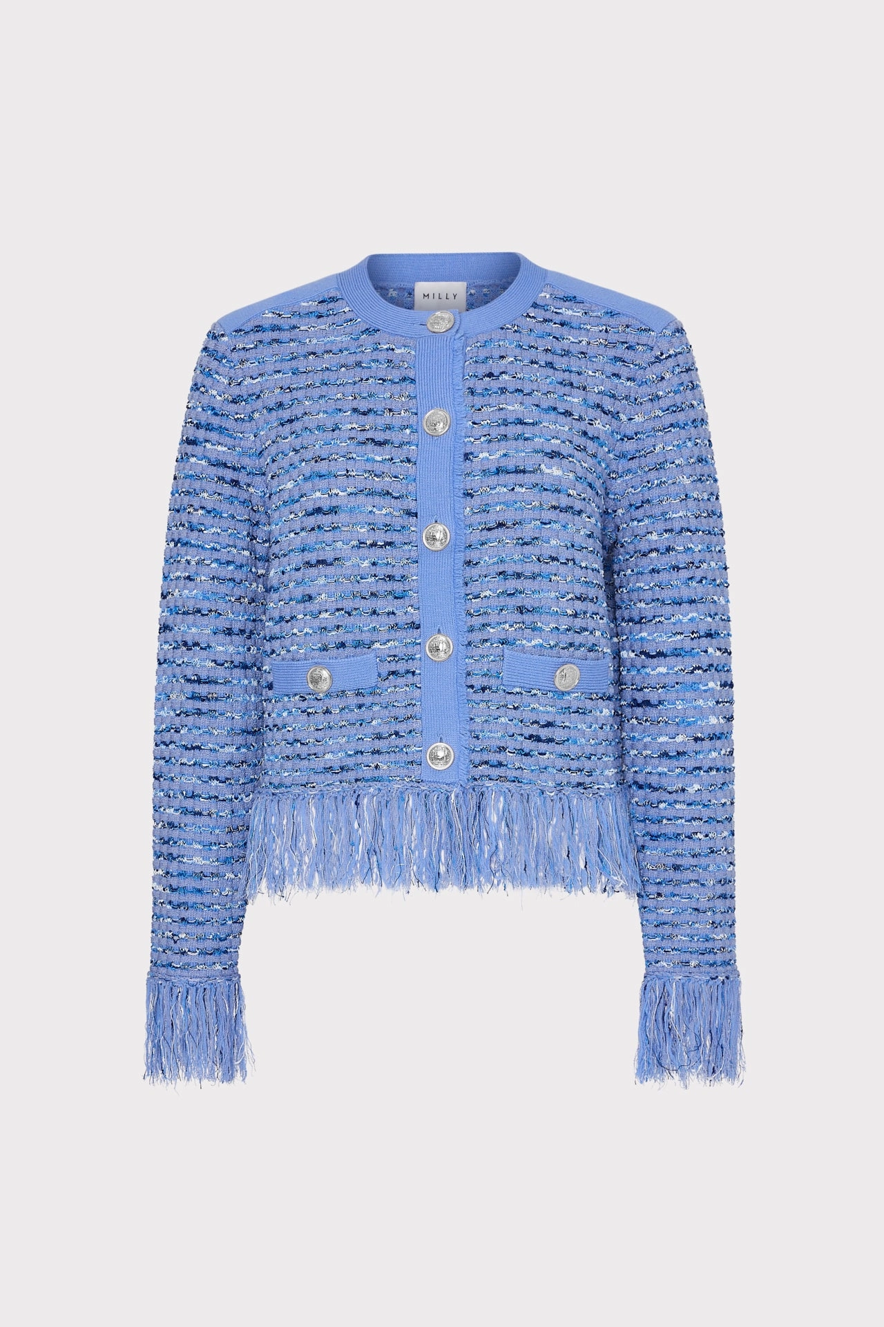 Moisture Control Fibers Fringe Trim Cardigan