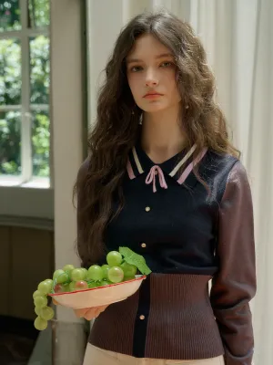 Four Way Stretch ??Final Sale??Dahlia Clashing Colours Doll Neck Bowknot Pullover Sweater