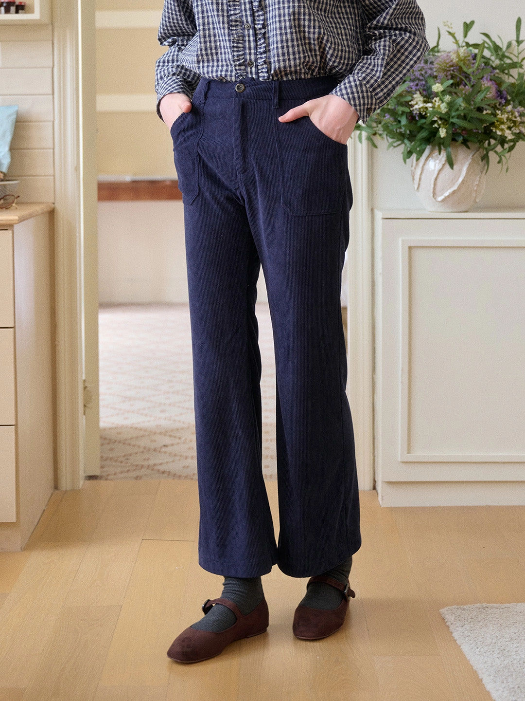 Lexi Corduroy Straight Trousers Anti Static Finish